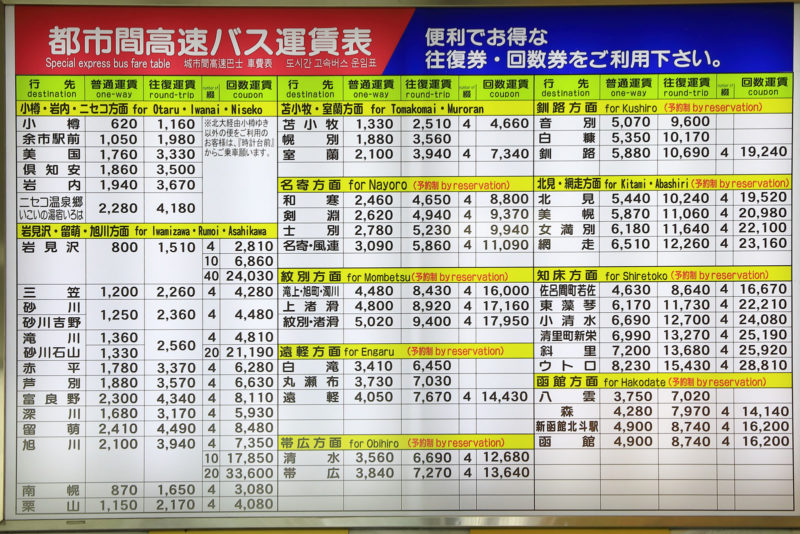 中央バス バスターミナル 運賃表